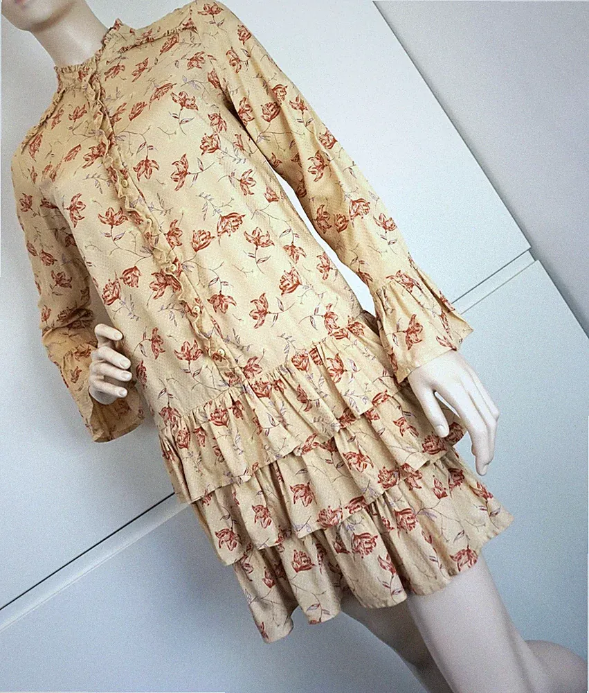 PIECES Damen Kleid Minikleid Boho Tunika Trend A Linie Geblümt Blogger Gr S