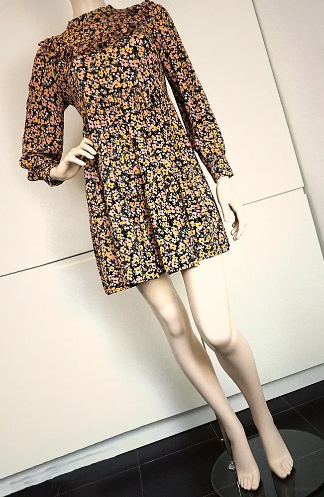 PIECES Damen Kleid Minikleid Boho Tunika Trend A Linie Geblümt Blogger Gr XS