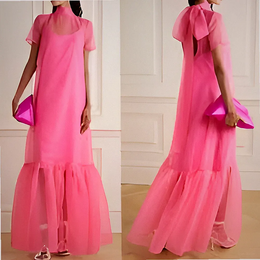 Pink Transparent Organza Brautkleid Hoher Kragen Abend Partys Aus für Somme Love