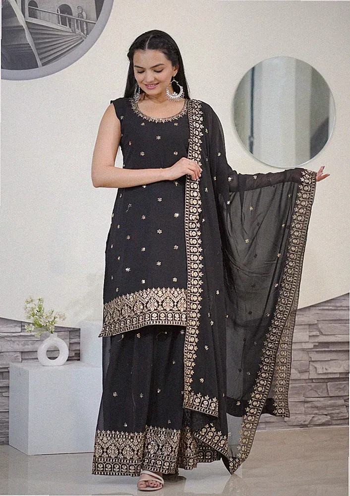 Plazzo Eid indisches Salwar Kameez pakistanische Anzüge Sharara Designer Klei...