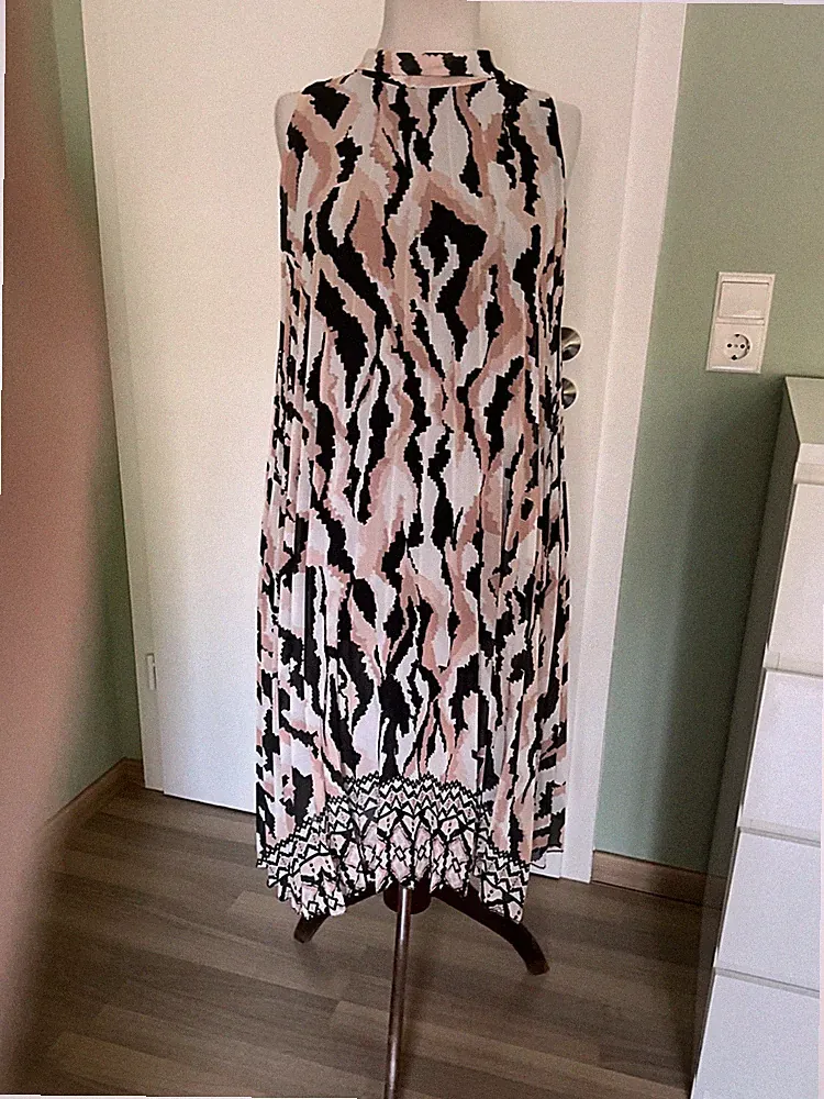 Plissee-Kleid ärmellos Einheitsgröße graphisches Muster A-Linie