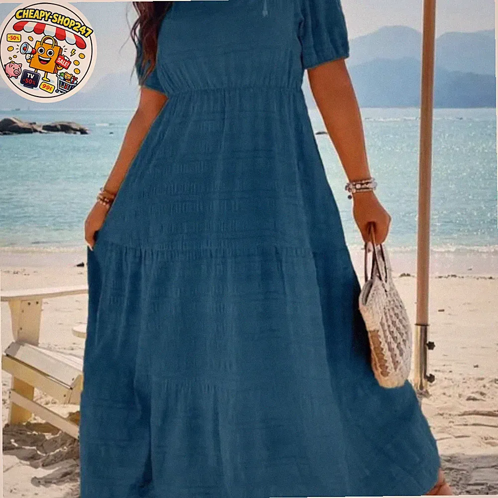 PLus Size große Größe modisches einfarbiges Sommerkleid, A-Linie
