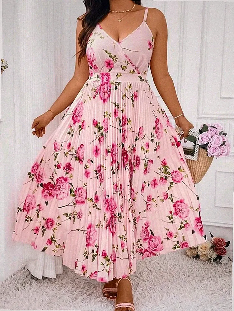Plus Size Große Größen Kleid Maxikleid Maxi A-Linie Plissee Floral Geblümt 44-52