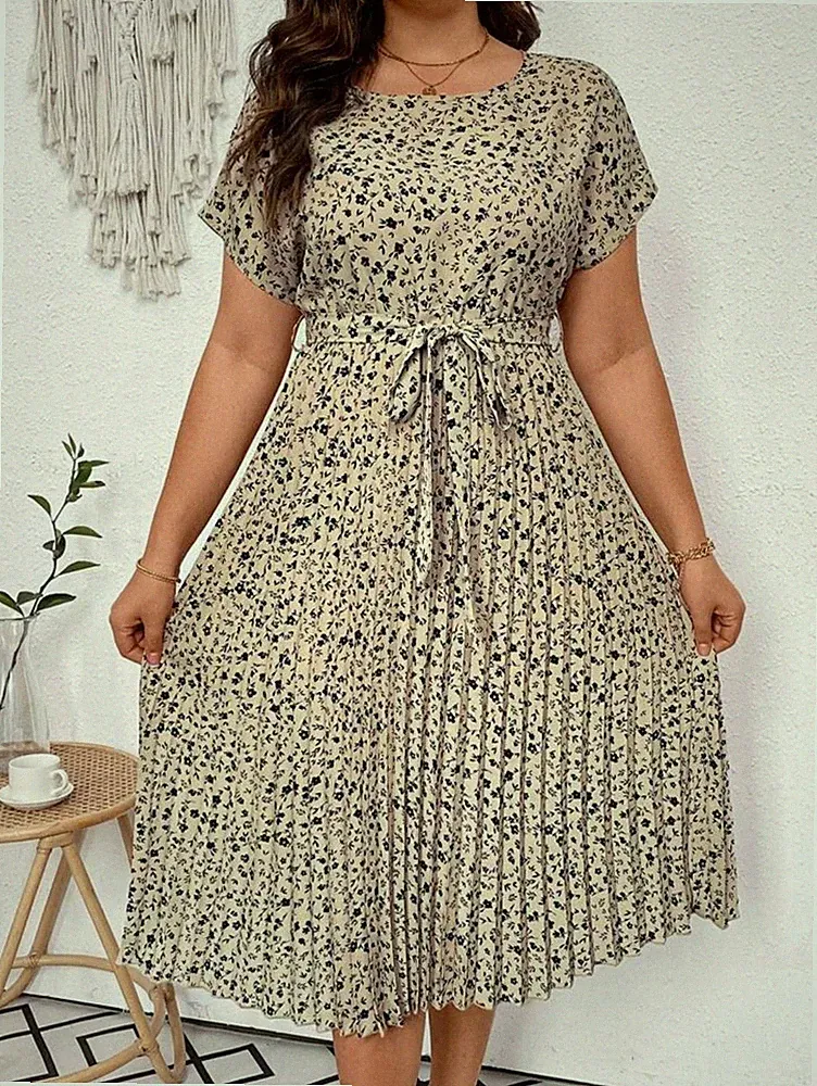 Plus Size Große Größen Kleid Midikleid Blusenkleid Plissee Flatterärmel 44-52