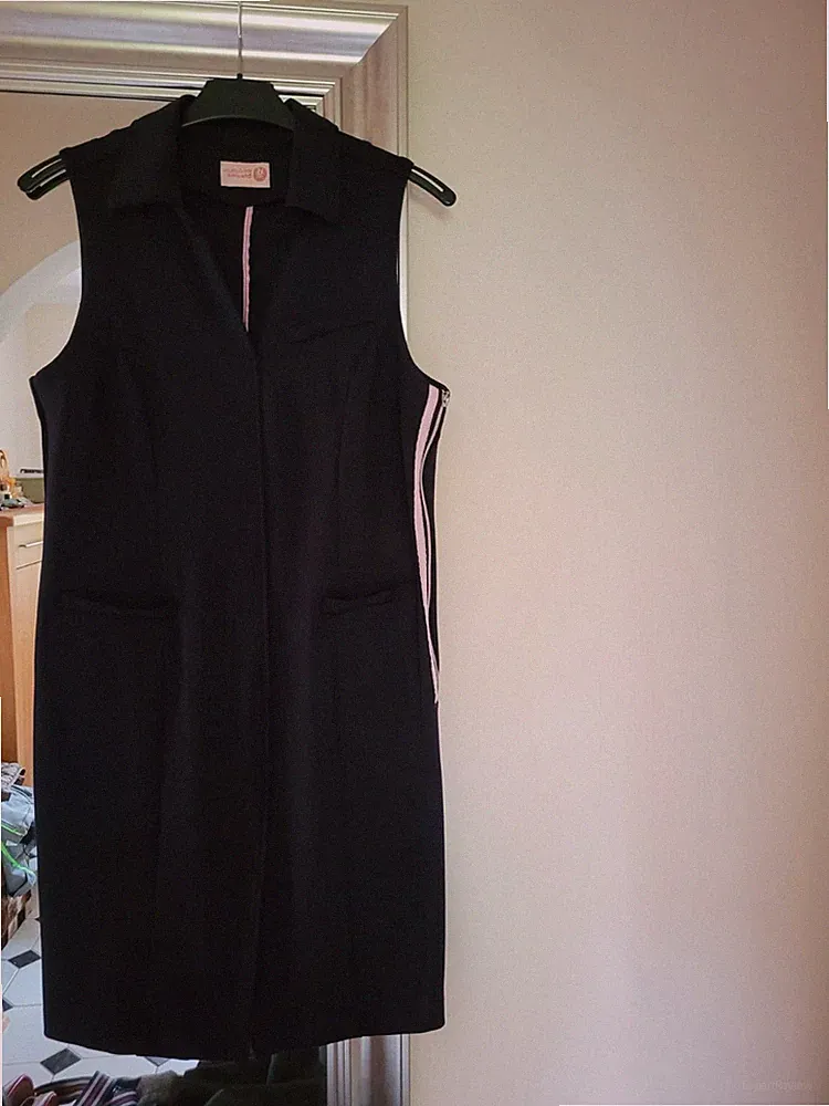 Polokleid Etuikleid dunkelblau, rosa Akzente und Kragen, Viskosemischung, D 40