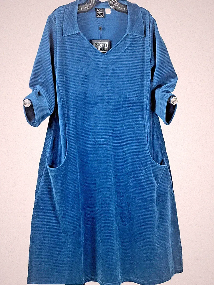 PONT NEUF A-Form Kleid COTTON Edles PETROL mit Taschen - 2XL 52