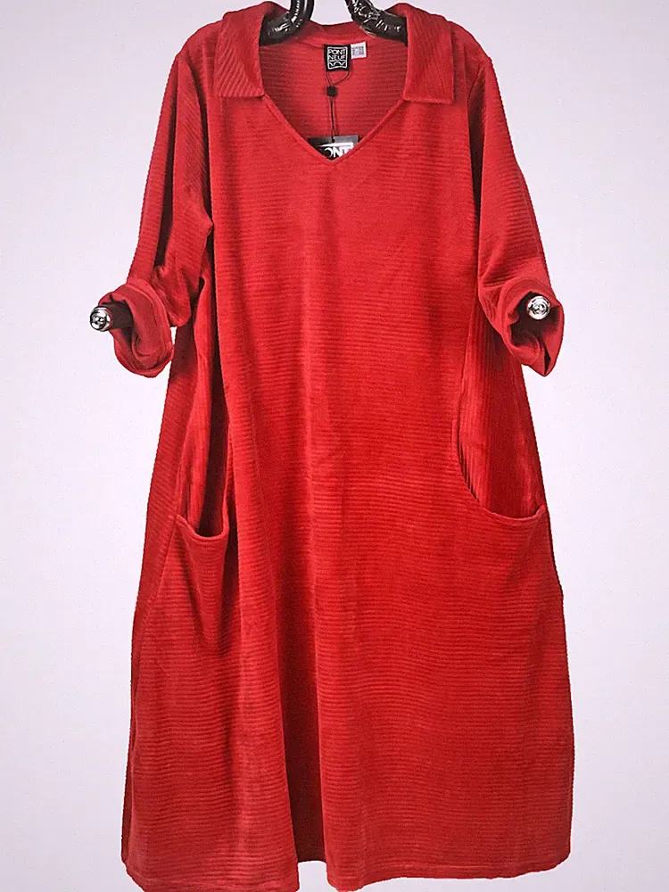 PONT NEUF A-Form Kleid COTTON FERRARI ROT mit Taschen - 2XL 52