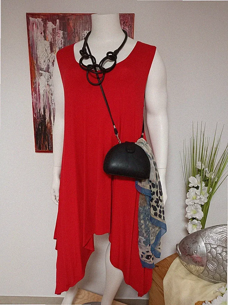 POSEERCOSIDO - stylisches Designer-Zipfel-Kleid Gr.52/54 in rot - A-Linien-Form