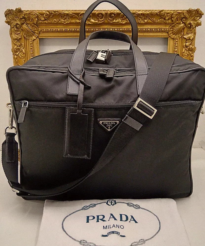 PRADA Pilotenkoffer Avietta Pilotina Aktentasche Nylon Leder Schwarz Large