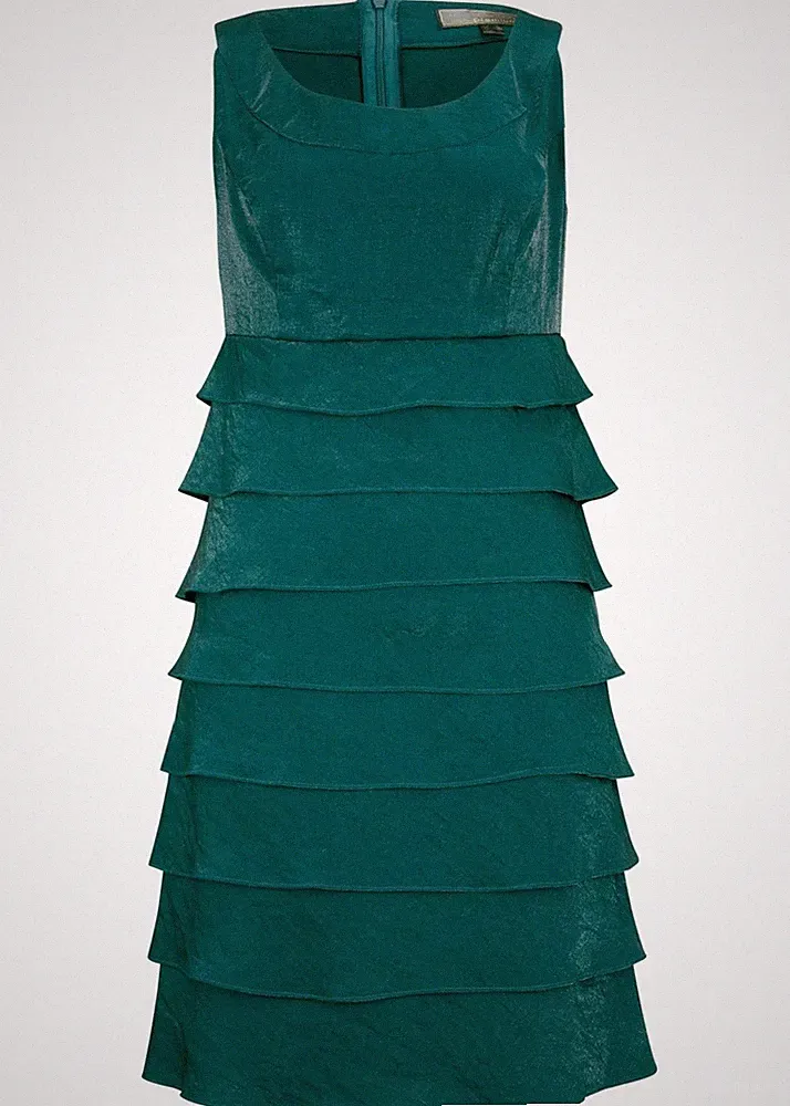 Premium Kleid mit Volants Gr. 50 Tiefgrün Partykleid Abendkleid Etuikleid Neu