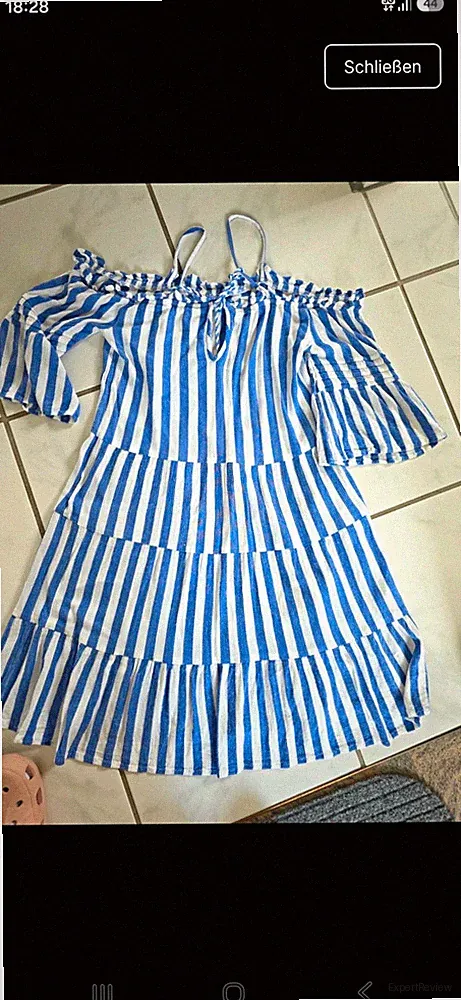 Primark Damen Carmen A-Linien Kleid S/M blau-weiß gestreift kurz 3/4 Ärmel