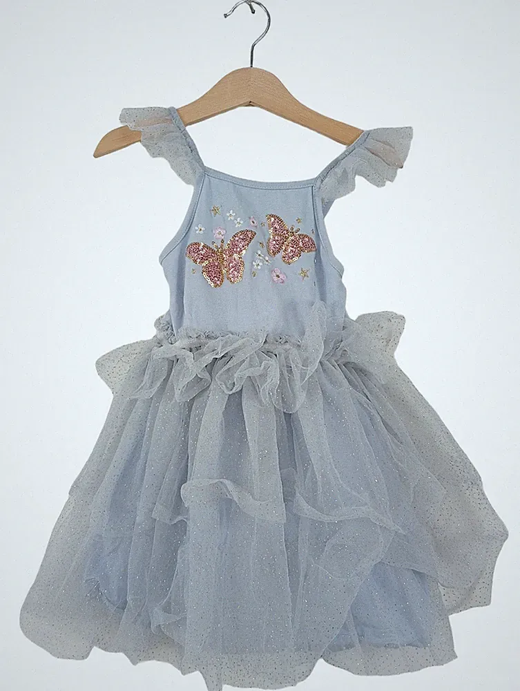 Primark Kinder Verkleidungskostüm A-Linien-Kleid Schmetterling Glitzer Blau 104