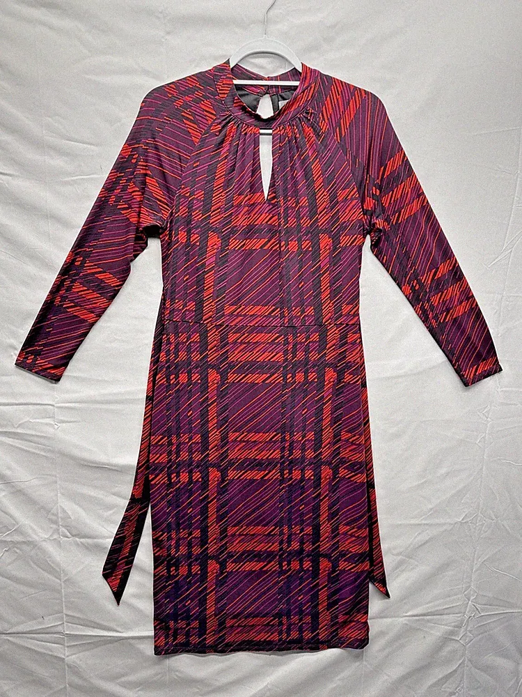 Principles Damen Langarm Karo Kleid Größe 12 A-Linie Stretch Gefüttert Gürtel