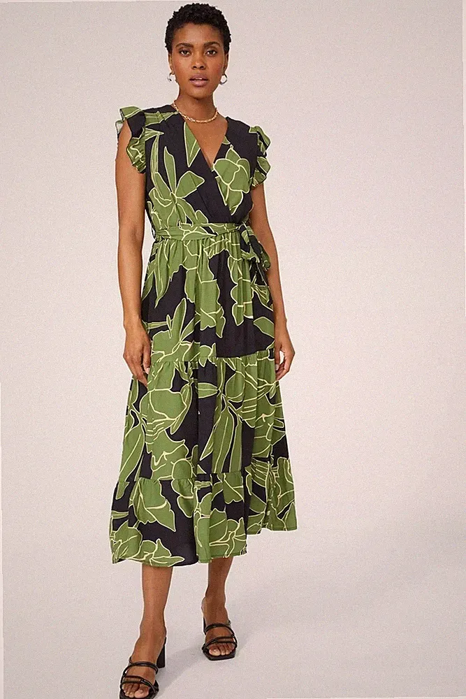 Principles RARE FIND Size Large 100% Viskose LEICHTES Wickelkleid Midi Hochzeitsgast