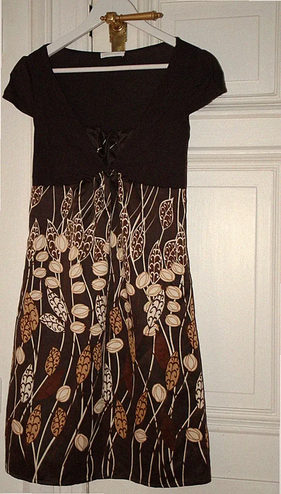 PROMOD 34 XS Kleid braun Blume elegant Fest FR Party Ostern Sommer
