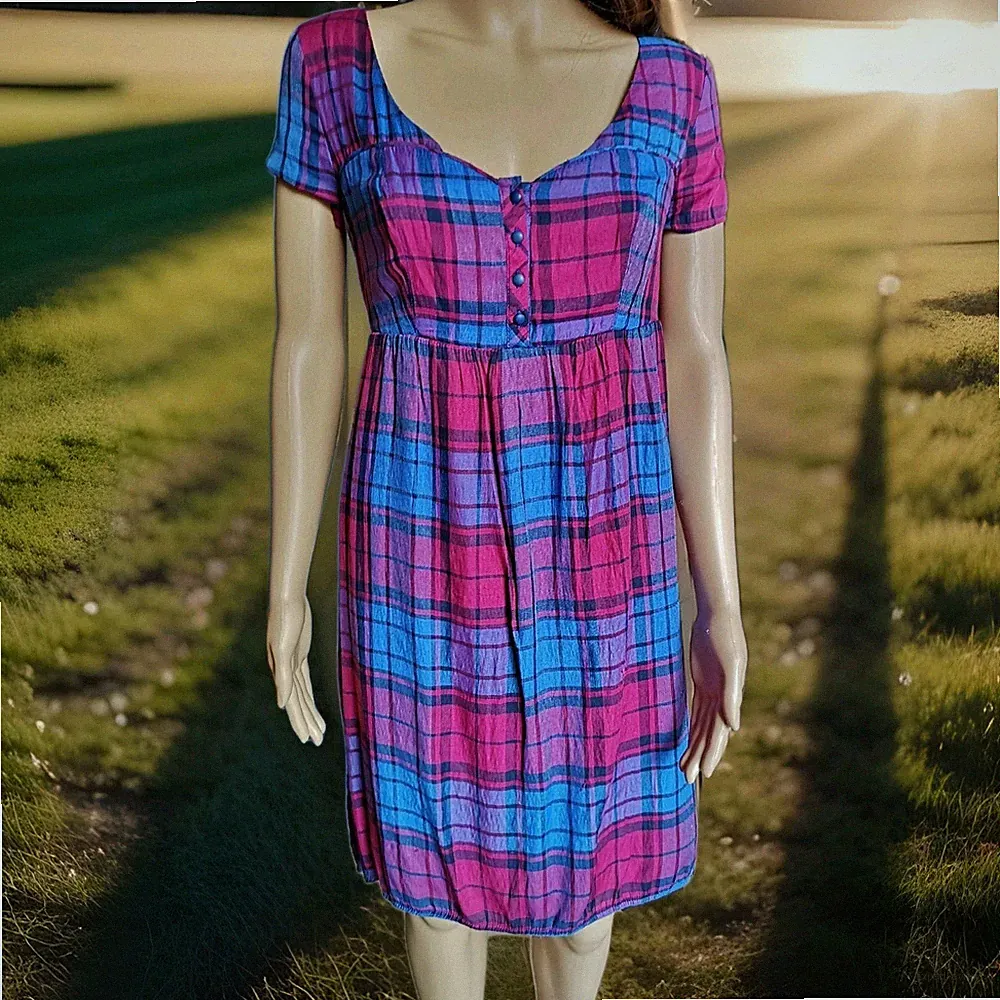 Promod Kleid Sommerkleid Gr 40 M L 42 Kariert Babydoll Hängerchen Empirestil