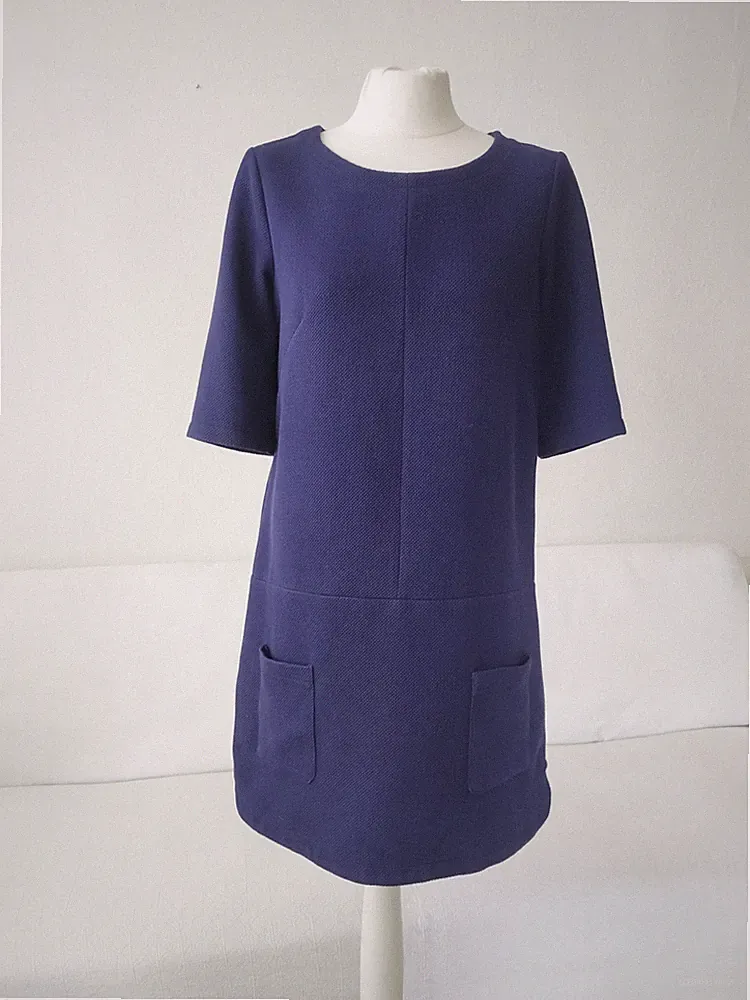 Promod sportliches Kleid 60er D 38 Baumwolle Kurzarm A-Linie Schwarz Lila