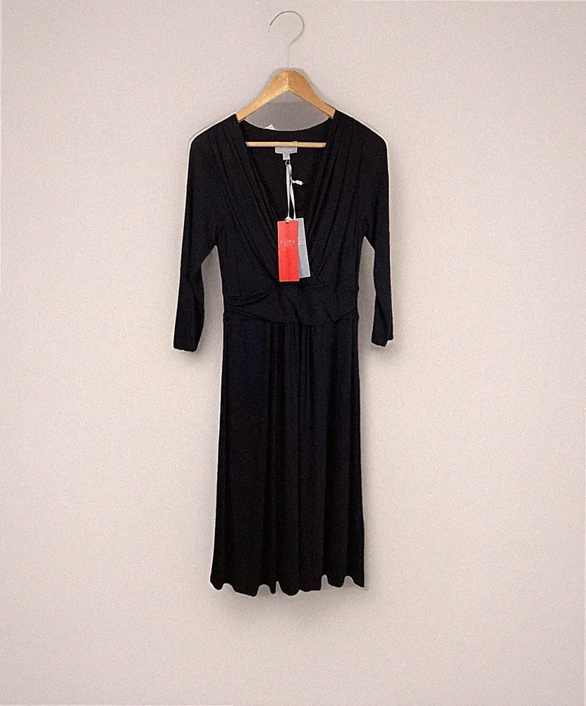 Pure Collection Kleid Größe UK 12 schwarz Midi Jersey eckiger Ausschnitt Stretch neu mit Etikett