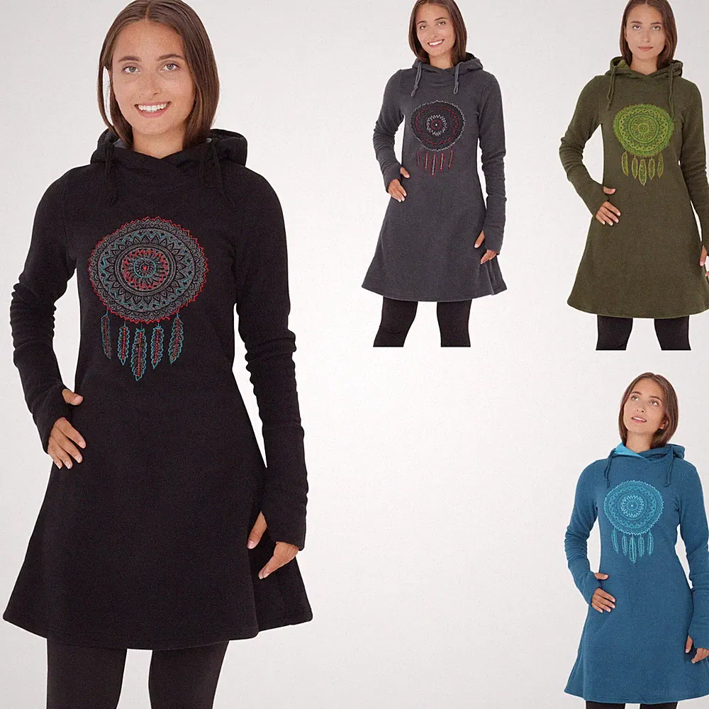 PUREWONDER Fleece-Kleid mit Traumfänger und Kapuze dr31