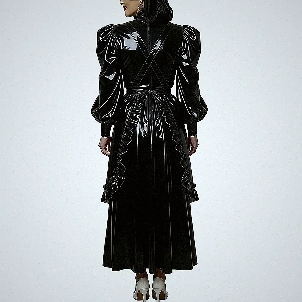 PVC Brautjungfernkleid mit Schürze Puffärmel Rüschenkleid Lolita Style Outfits