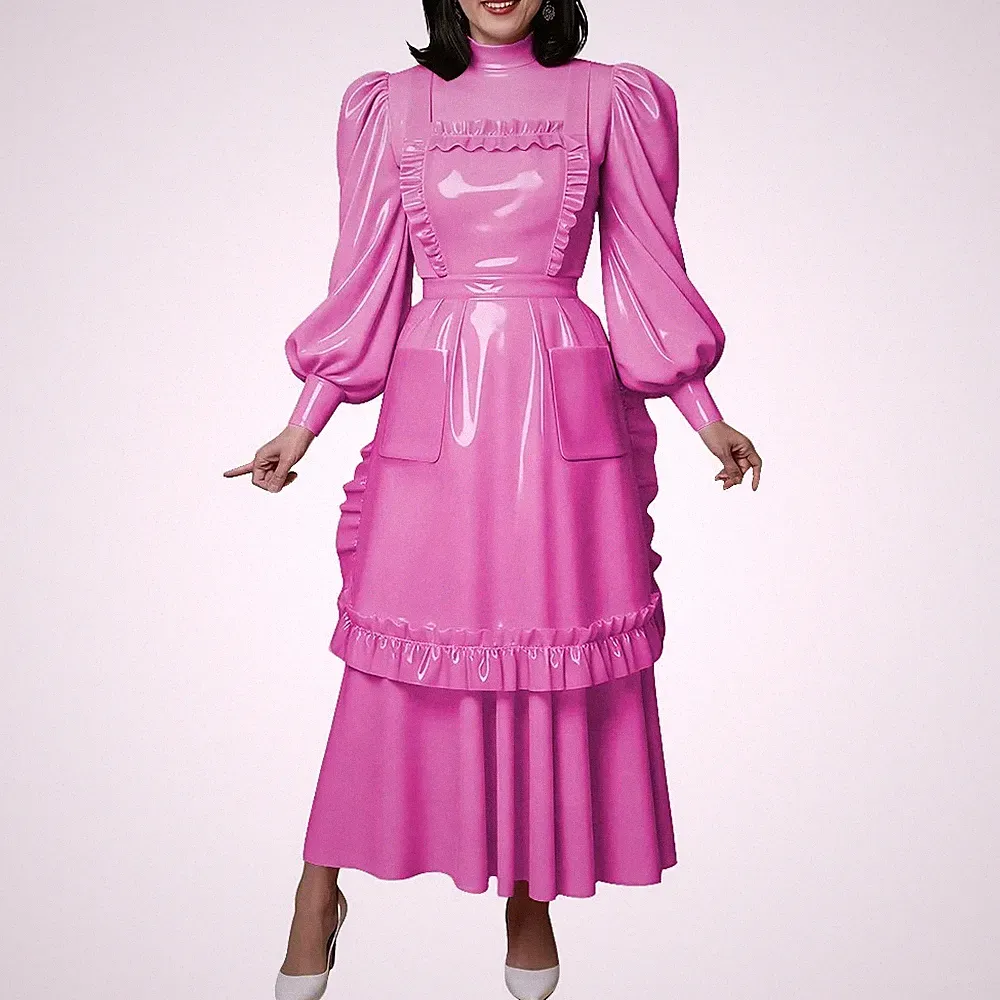 PVC Brautjungfernkleid mit Schürze Puffärmel Rüschenkleid Lolita Style Outfits
