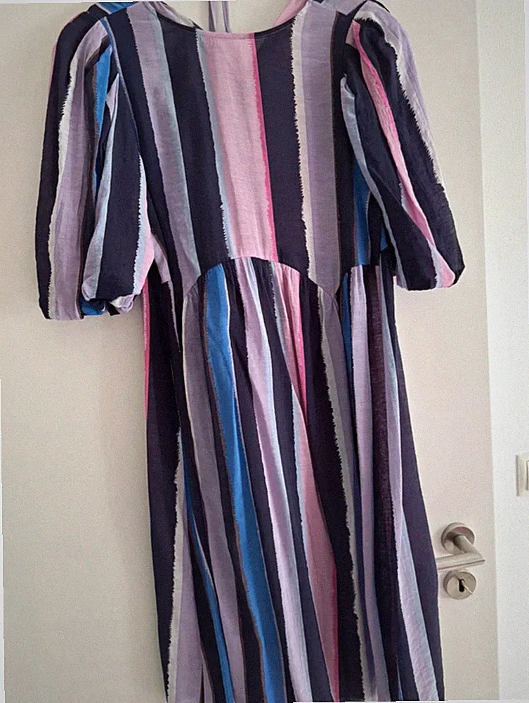 Qs Damen A-Linien-Kleid Gr. 38 gestreift mehrfarbig Ballonärmel