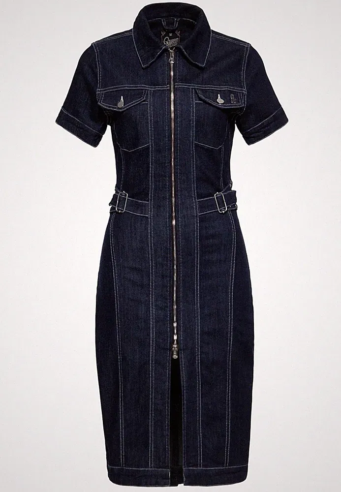 QUEEN KEROSIN Damen Etuikleid im Workwear-Style