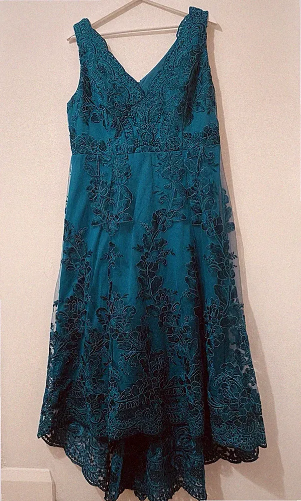 Quiz türkis bestickt getauchter Saum Kleid UK16 Hochzeit Gast Kreuzfahrt Party