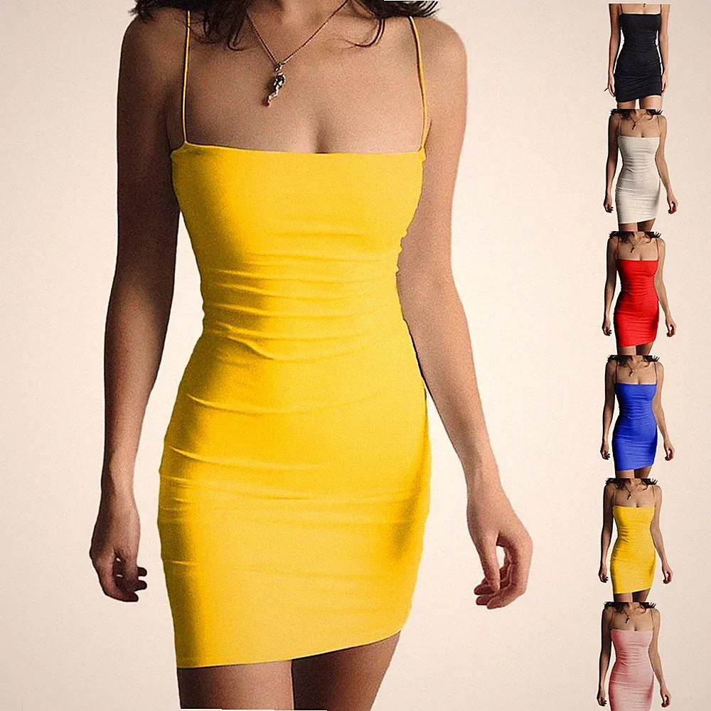 Raffiniertes Etuikleid Sommerkleid Bodycon Club Party Kleid mit Spaghettiträger