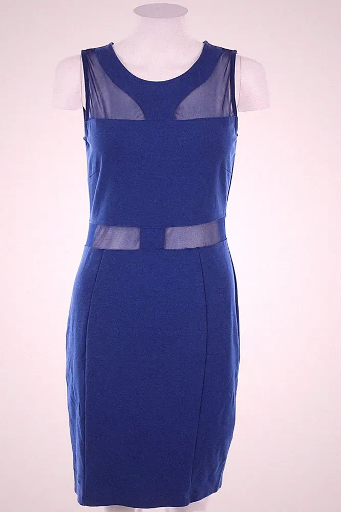 RAINBOW Kleid Etuikleid Mesh Einsatz D 36-38 indigoblau blau transparent