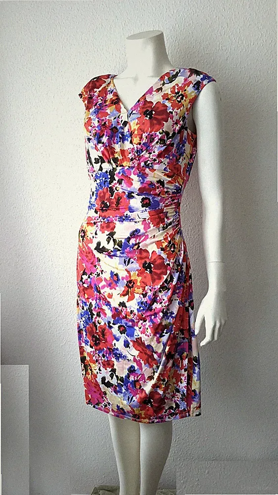 RALPH LAUREN Etui Kleid Gr. 10US 40 DE ROSA BLAU BUNT Blumen Muster Top Zustand