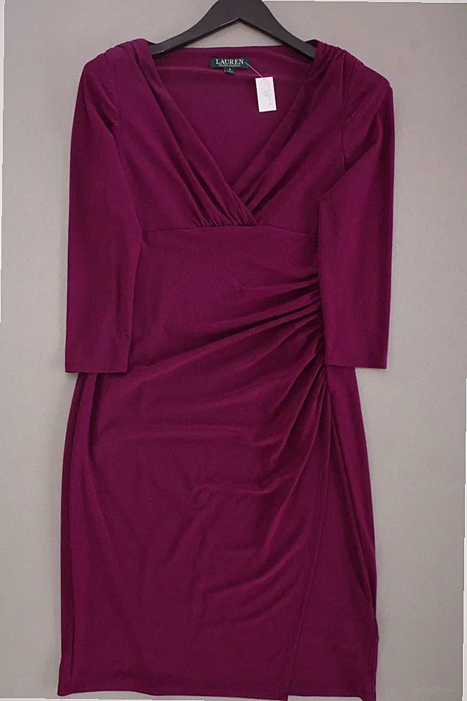 ✅ Ralph Lauren Etuikleid Slim Kleid für Damen Gr. US 6, XS, 38 3/4 Ärmel lila ✅