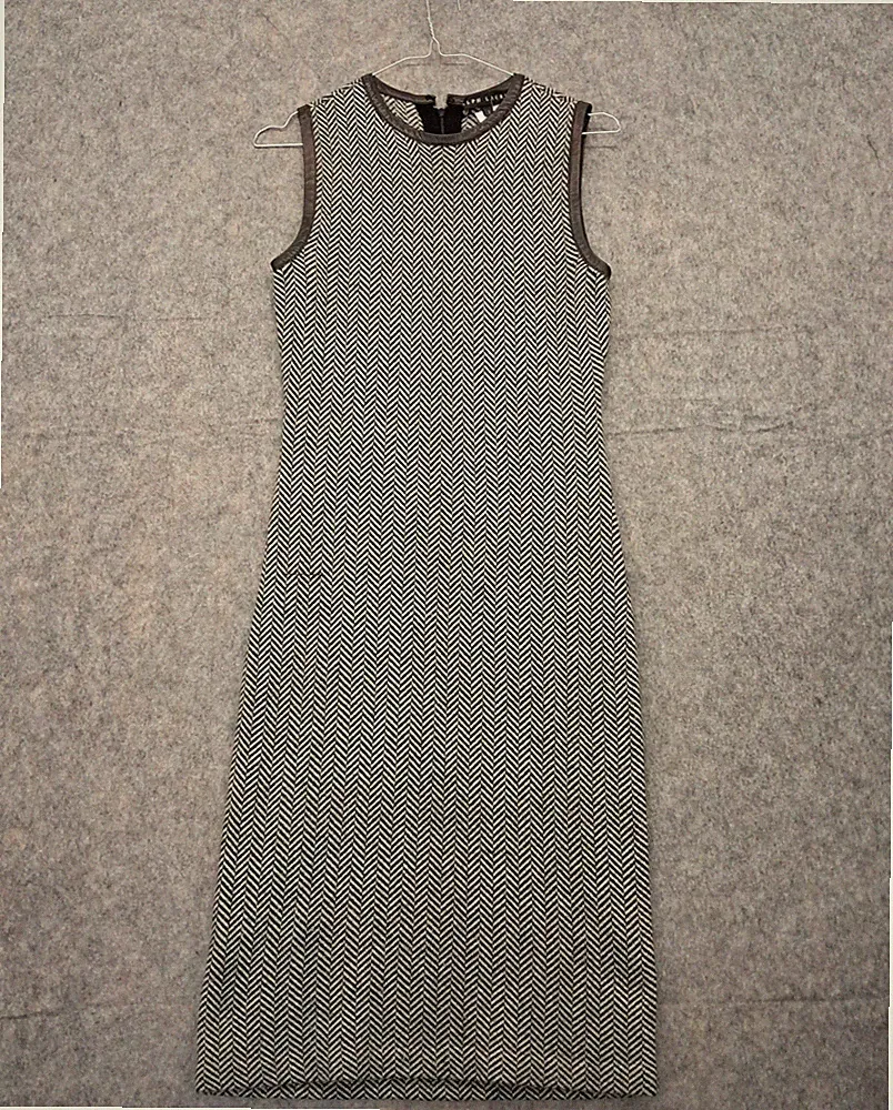 Ralph Lauren Kleid 100% Kaschmir Fischgrät Lederbesatz Etui Black Label