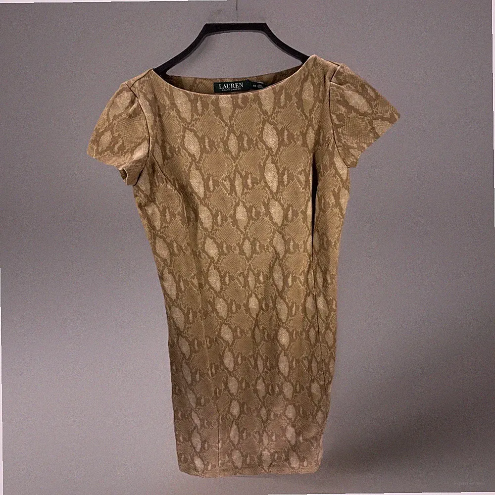 Ralph Lauren Kleid Damen XS Beige Stretch Animal Print Etui Designer Party