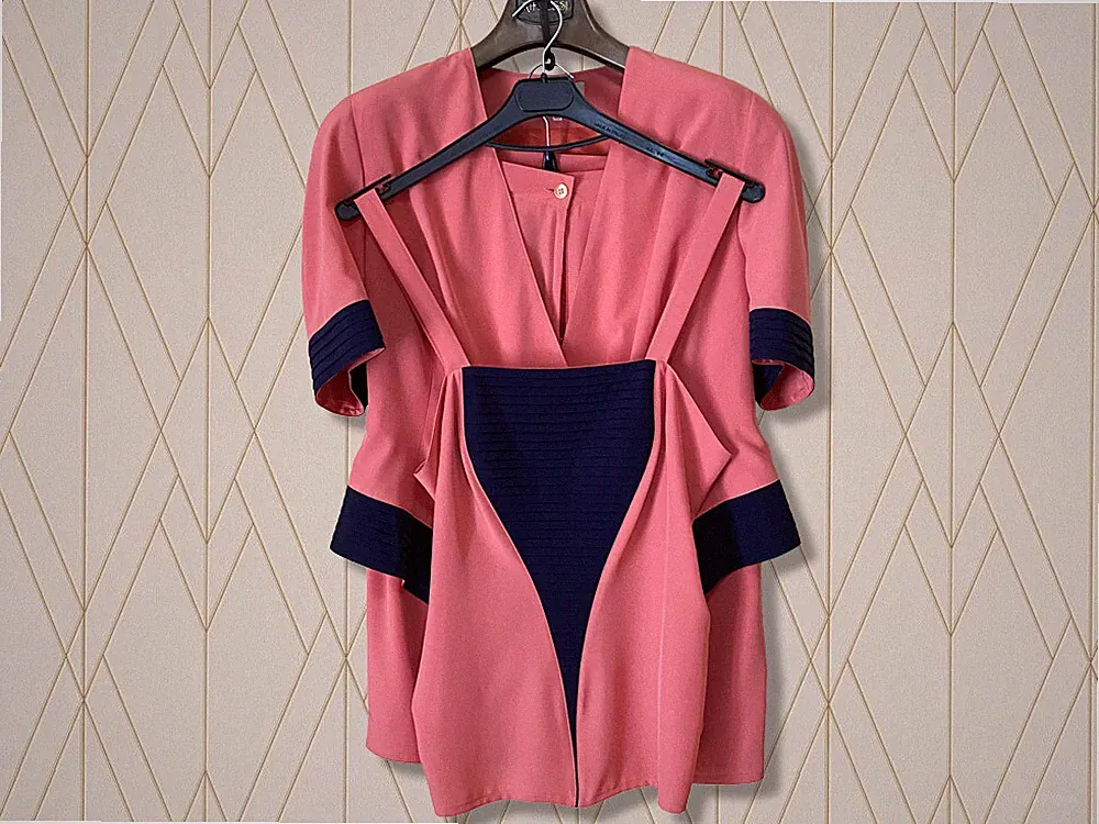 Reflexi Kleid komplett Seide Jacke Top Rock elegant rosa blau Made in Italy