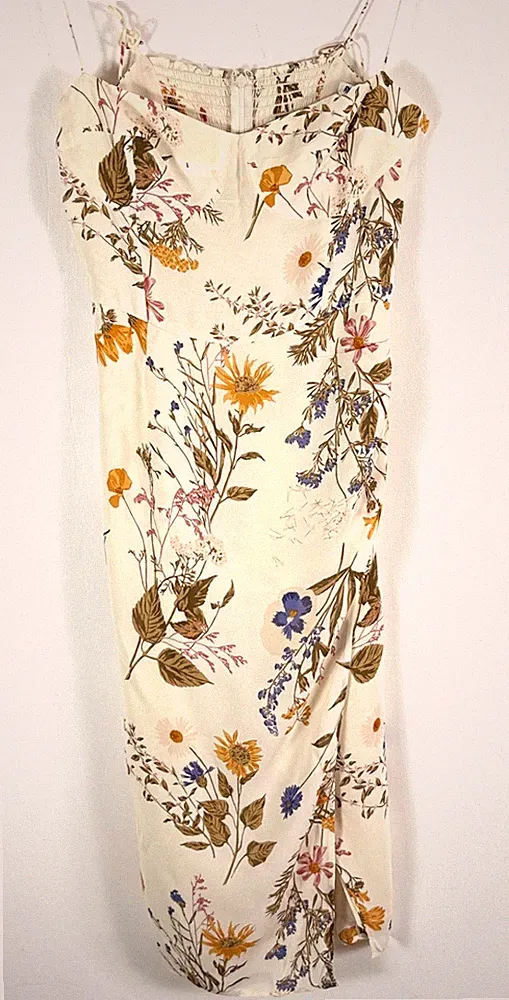 Reformation Kourtney Damenkleid UK 12P cremefarben geblümt Midi Hochzeitsgast
