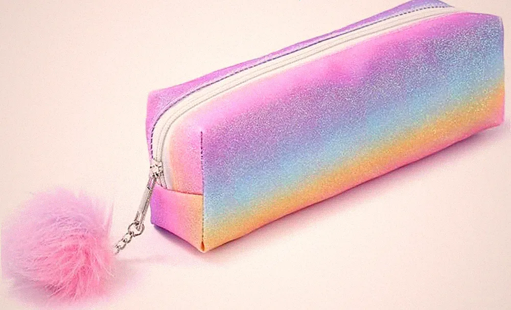 Regenbogen-Federmäppchen, Stifteetui, großes Fassungsvermögen, mit Glitzer, Büro
