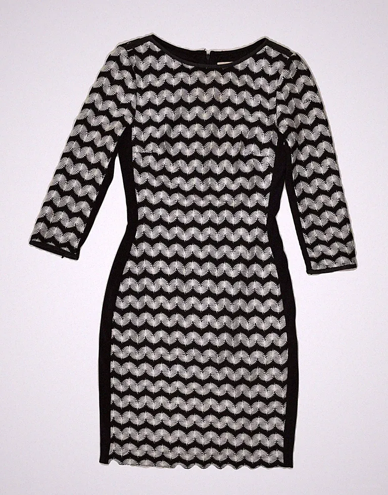 Reiss Damen Etuikleid 3/4 Arm UK 4 XS schwarz Chevron