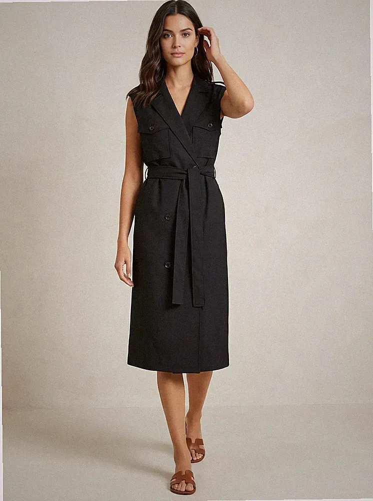 REISS Kimora PETITE zweireihiges Midikleid Wollmischung Schwarz UK Größe 12