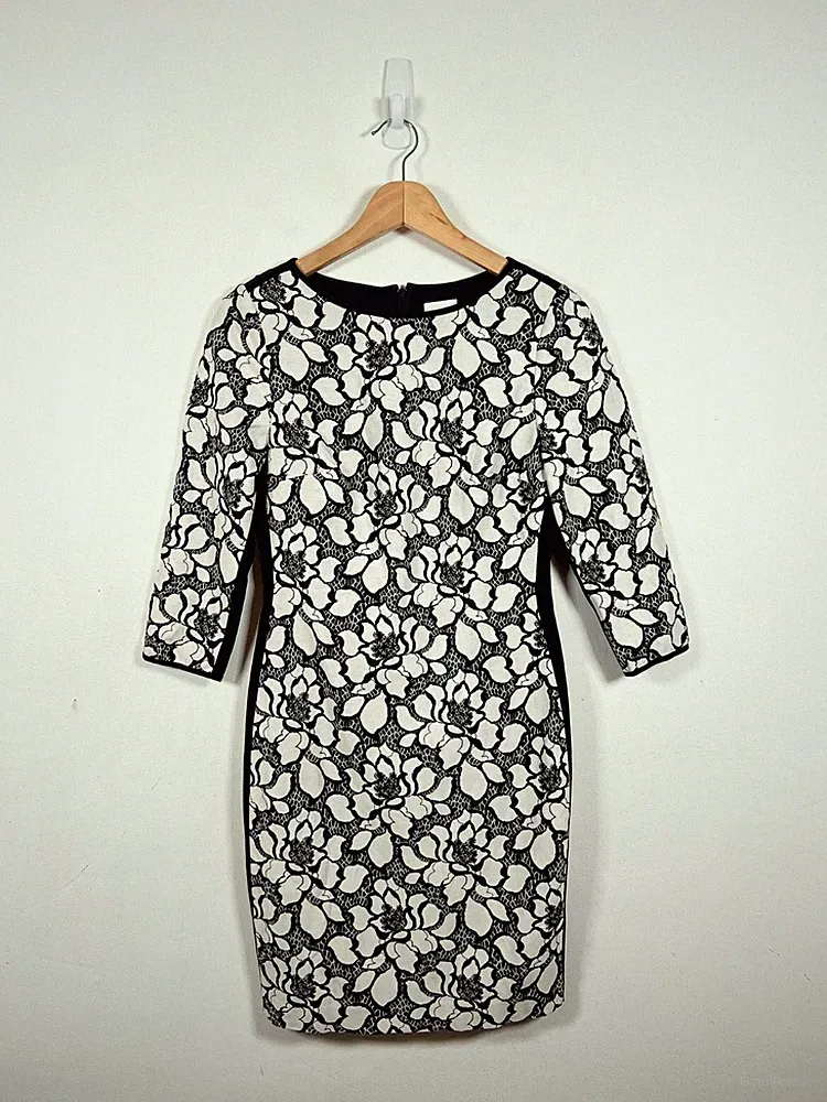 Reiss Kleid UK 10 schwarz weiß Blumen Spitze Hochzeit Gast Anlass Pencil Arabella
