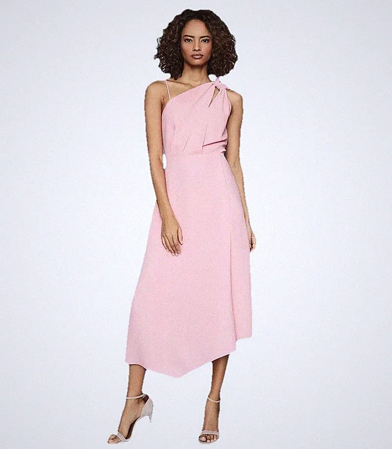 Reiss Midikleid rosa UK 10 neu mit Etikett eine Schulter tailliert Abschlussball Party Hochzeit Gast