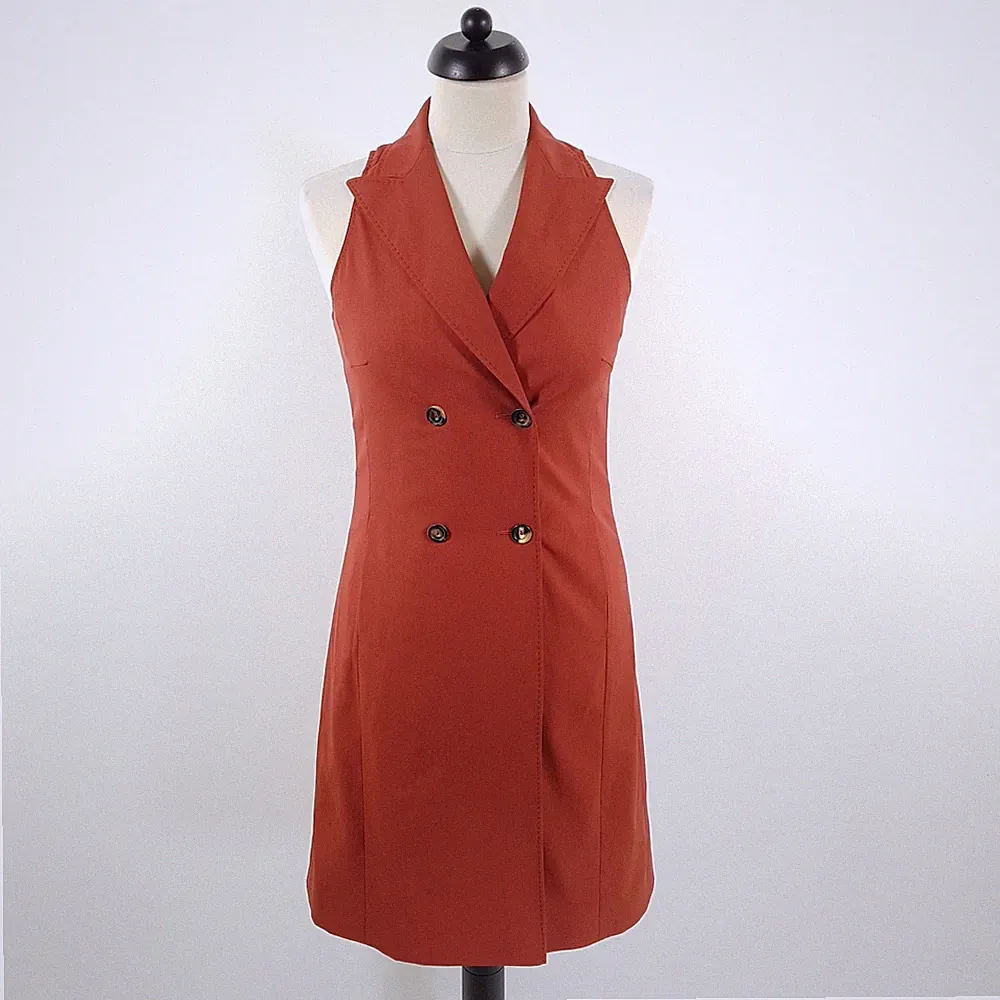 René Lezard Kleid Damen Gr. 36 S Rot Wolle Ärmellos Etuikleid Elegant Slim Midi
