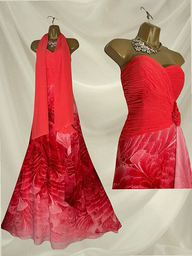 Renata Größe 12 EU42 Maxikleid korallefarben & Wickeloptik Hochzeit Gast Rennen Kreuzfahrt
