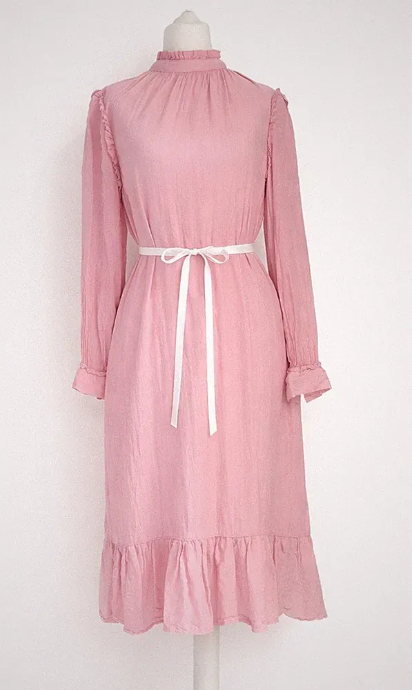 RESUME Gr.36 hübsches Kleid wadenlang rosa A-Linie Volant romantisch