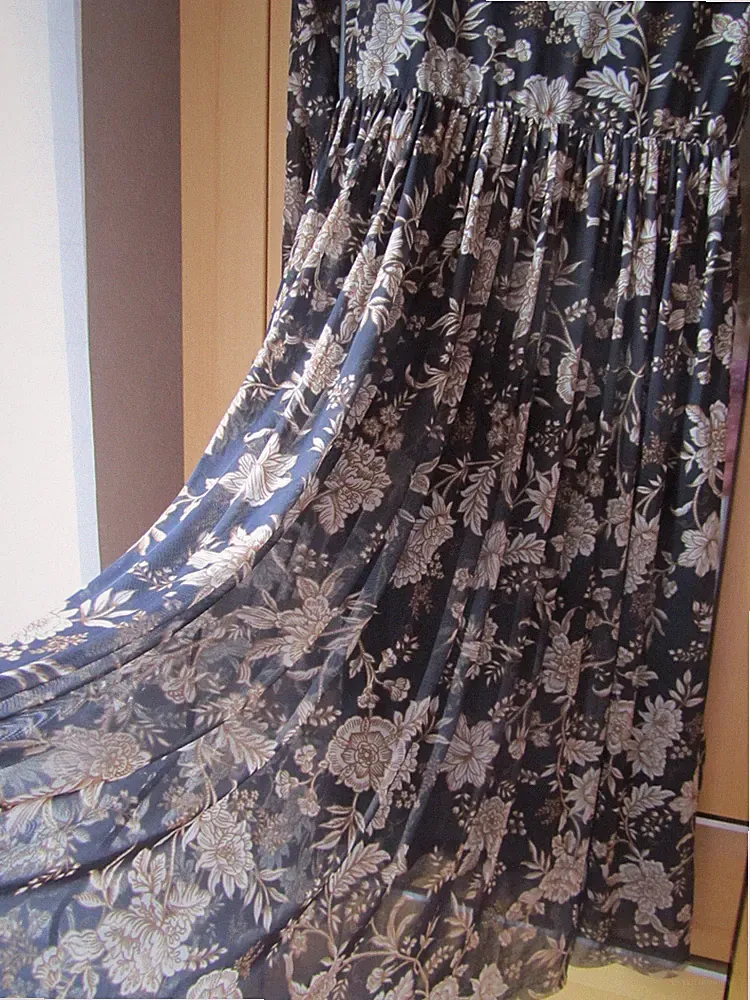 RICH ROYAL Kleid M 36 38 mehrfarbig schwarz beige braun langarm midi
