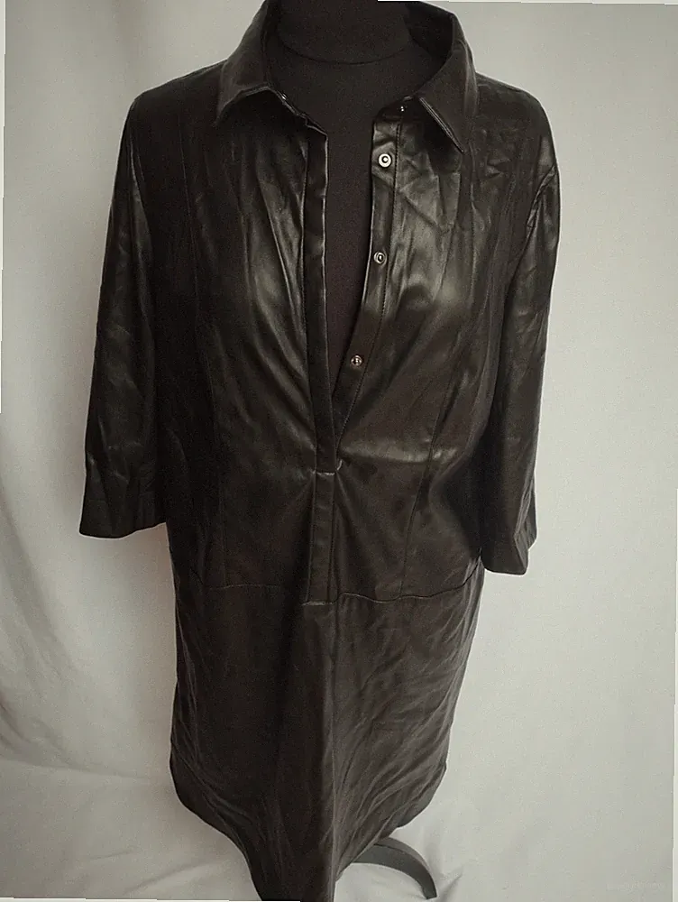 Rick Cardona Gr 42 Schwarz Kunstleder Etui Kleid Neu Ohne Etikett