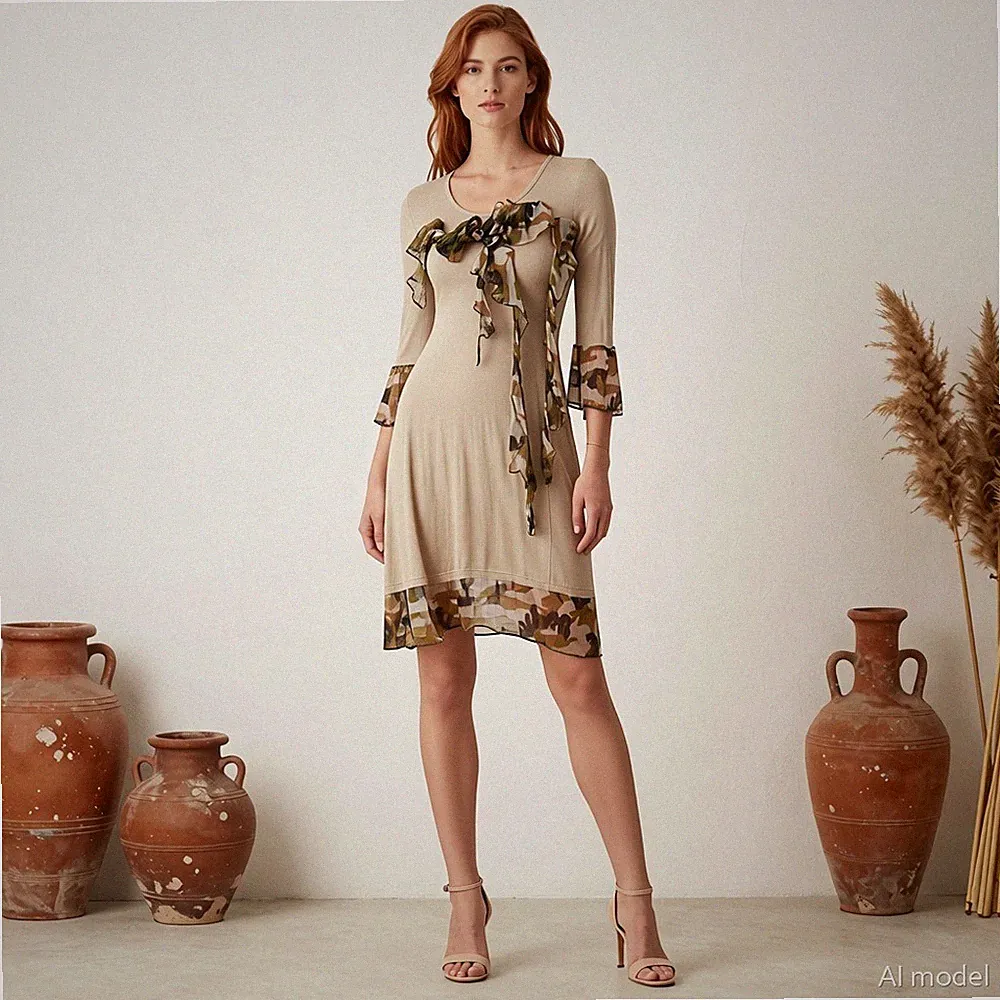 Rinascimento Boho Utility Knielang Kleid Mehrfarbig Camouflage Jersey Hänger S
