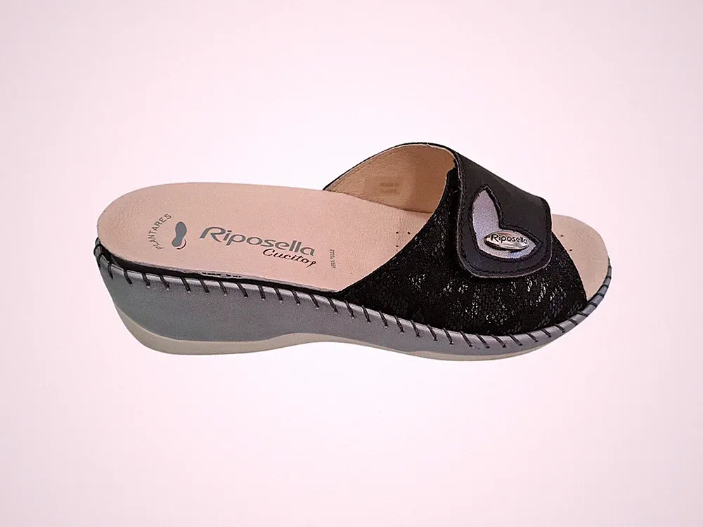Riposella Slipper mit Keilabsatz, Damen, handgenähte Linie Farbe (schwarz)