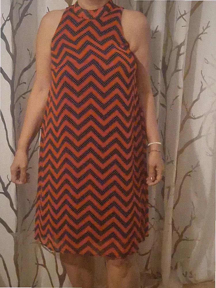 Robert Louis Damen A-Linien-Kleid S, mehrfarbig, Chevron, Neckholder, Polyester