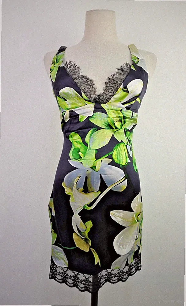 ROBERTO CAVALLI KLEID DAMENKLEID GR 40 DRESS WOMAN ITALY VINTAGE SEIDE SPITZE